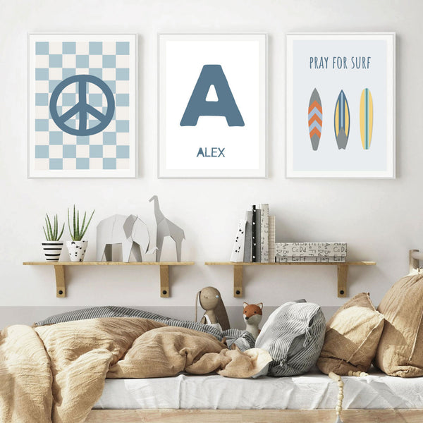Blue Checkerboard Peace Symbol Print
