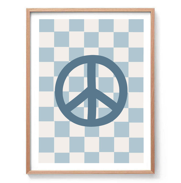 Blue Checkerboard Peace Symbol Print
