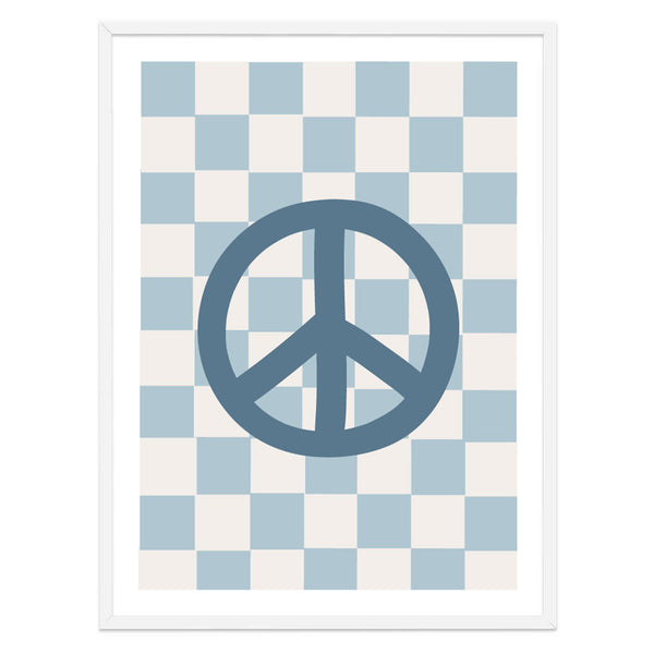 Blue Checkerboard Peace Symbol Print