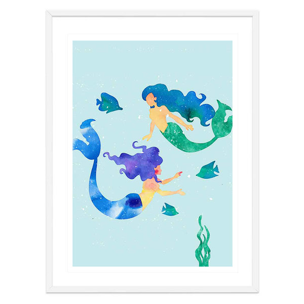 Mermaid Watercolour Print-Prints for - GIRLS-Online Framed-Australian Made Wall Art-Milk n Honey Designs
