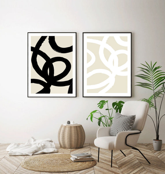 Linear Abstract Brush Art Set of 2-Art for Interiors-Online Framed-Australian Made Wall Art-Milk n Honey Designs