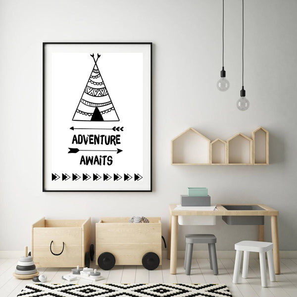 Adventure Awaits Tee Pee Print-Prints for - BOYS-Online Framed-Australian Made Wall Art-Milk n Honey Designs