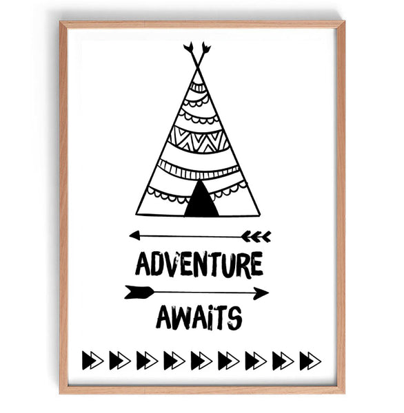 Adventure Awaits Tee Pee Print-Prints for - BOYS-Online Framed-Australian Made Wall Art-Milk n Honey Designs