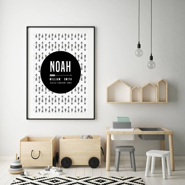 Custom Birth Print for Nursery -Arrow Design-CUSTOM - Nursery Prints,Prints for - BOYS-Online Framed-Australian Made Wall Art-Milk n Honey Designs
