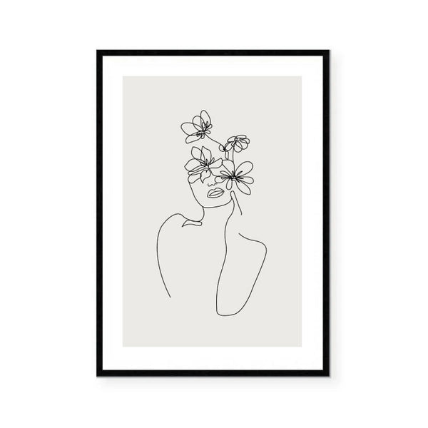 Bloom Girl Line Drawing Print-Art for Interiors-Online Framed-Australian Made Wall Art-Milk n Honey Designs