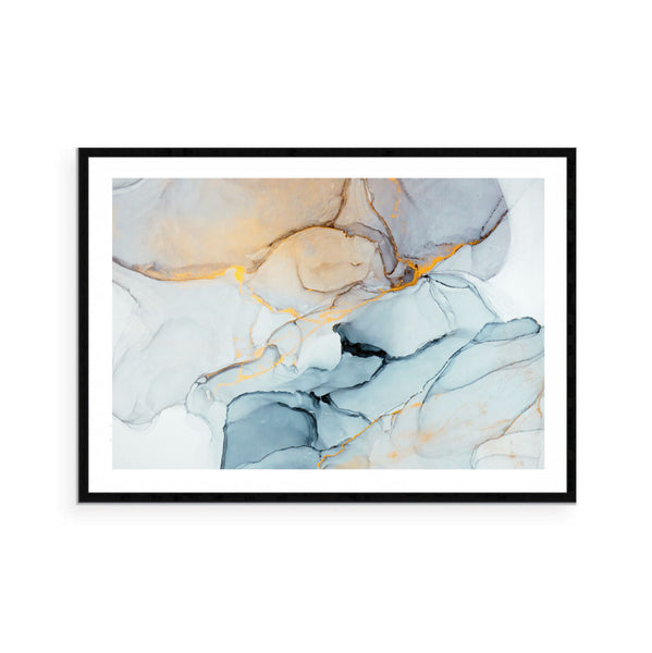 Blue Gold Ink Abstract Print-Art for Interiors-Online Framed-Australian Made Wall Art-Milk n Honey Designs