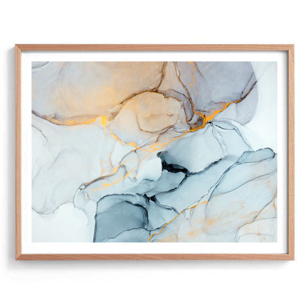 Blue Gold Ink Abstract Print-Art for Interiors-Online Framed-Australian Made Wall Art-Milk n Honey Designs