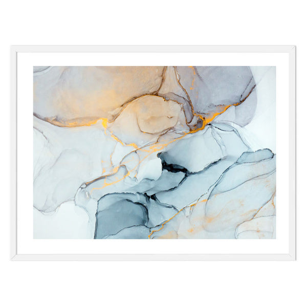 Blue Gold Ink Abstract Print-Art for Interiors-Online Framed-Australian Made Wall Art-Milk n Honey Designs