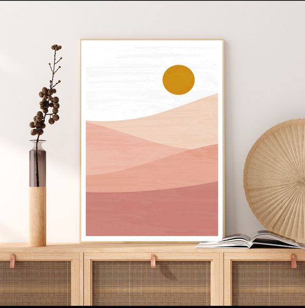 Blush Mountain Original Illustration Print-Art for Interiors-Online Framed-Australian Made Wall Art-Milk n Honey Designs