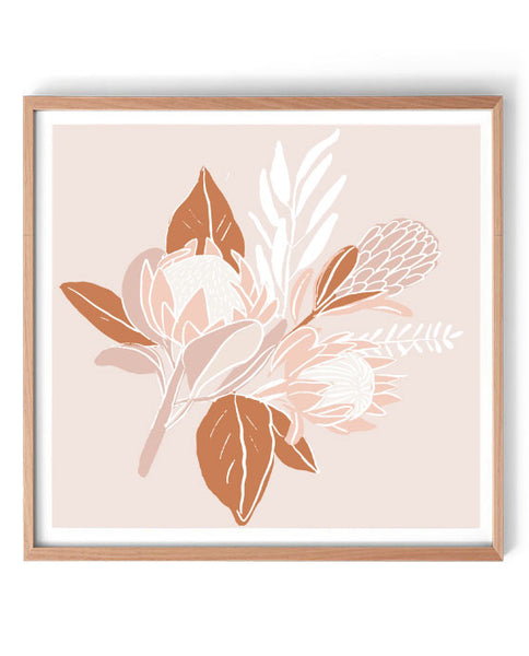 Blushing Protea Print-Art for Interiors-Online Framed-Australian Made Wall Art-Milk n Honey Designs
