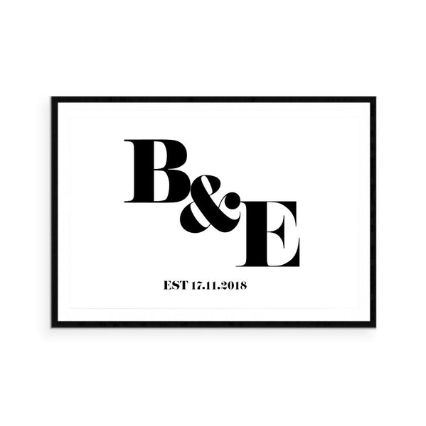 Personalised Couples Monogram Initials Print-Prints for - COUPLES,CUSTOM - Love and Family Prints-Online Framed-Australian Made Wall Art-Milk n Honey Designs