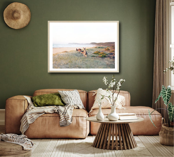 Grazing Beach Kangaroos Print