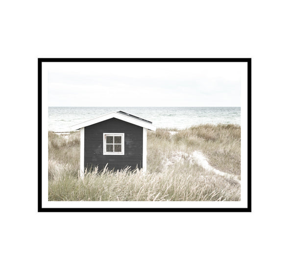 Monochrome Beach Shack Wall Art Print-Art for Interiors-Online Framed-Australian Made Wall Art-Milk n Honey Designs