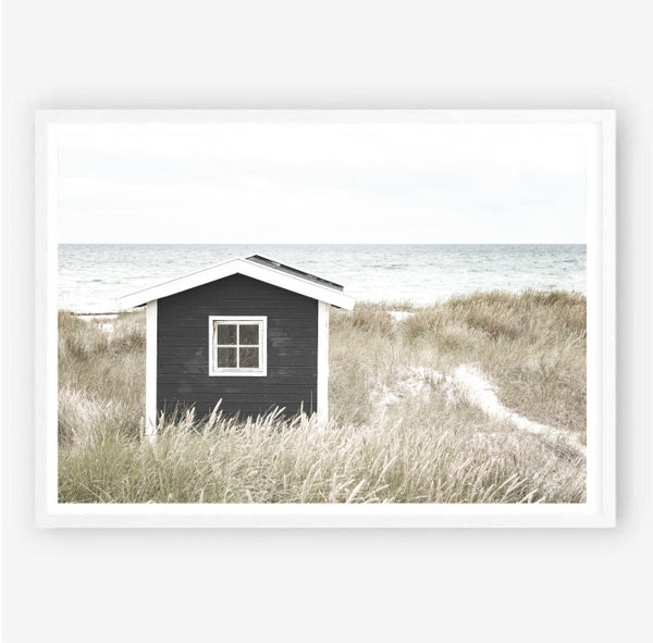 Monochrome Beach Shack Wall Art Print-Art for Interiors-Online Framed-Australian Made Wall Art-Milk n Honey Designs
