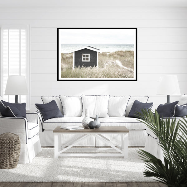 Monochrome Beach Shack Wall Art Print-Art for Interiors-Online Framed-Australian Made Wall Art-Milk n Honey Designs