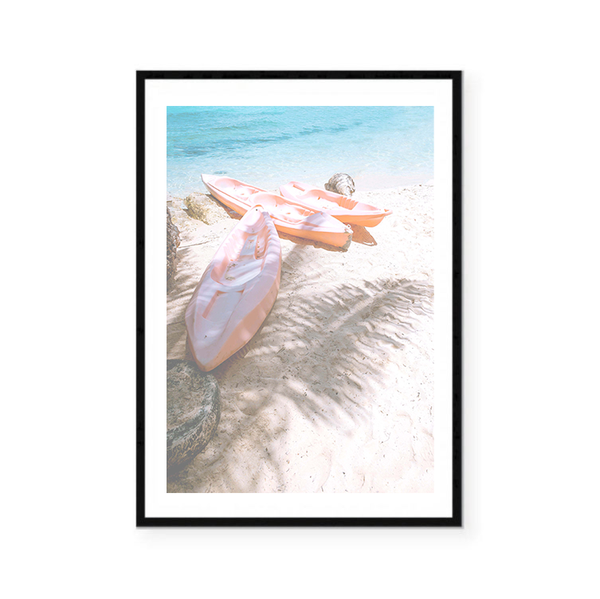 Pink Beach Canoes Print
