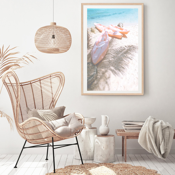 Pink Beach Canoes Print
