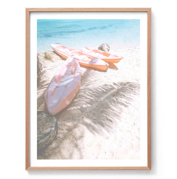 Pink Beach Canoes Print