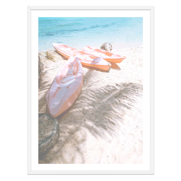 Pink Beach Canoes Print