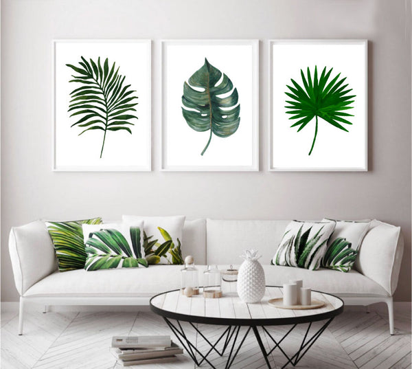 Palm and Monstera Leaf Set of 3 Prints-Art for Interiors-Online Framed-Australian Made Wall Art-Milk n Honey Designs