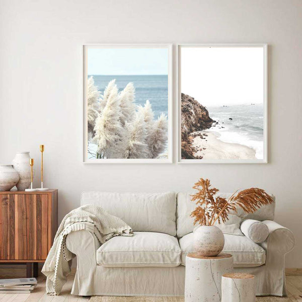Sea Cliffs+ Pampas by the Sea Set of 2-Art for Interiors-Online Framed-Australian Made Wall Art-Milk n Honey Designs