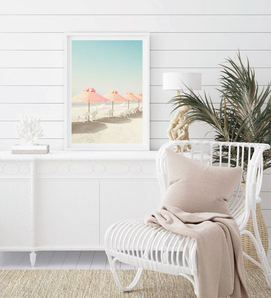 Pink Beach Umbrellas Print