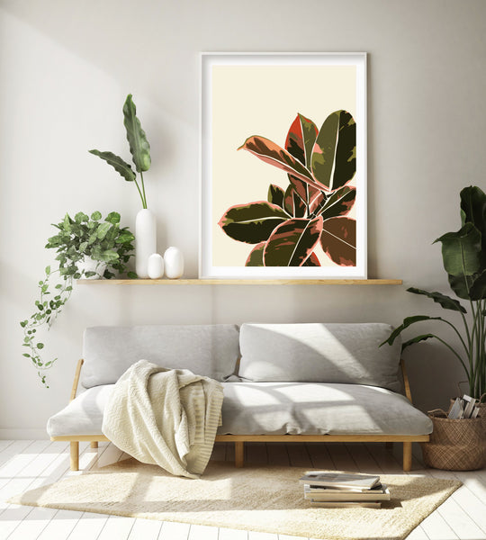 Rubber Plant Illustration Print-Art for Interiors-Online Framed-Australian Made Wall Art-Milk n Honey Designs
