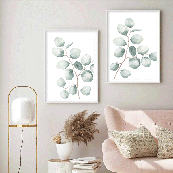 Silver Dollar Eucalyptus Watercolour Set of 2