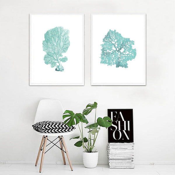 Sea Green Coral Set of 2-Art for Interiors-Online Framed-Australian Made Wall Art-Milk n Honey Designs