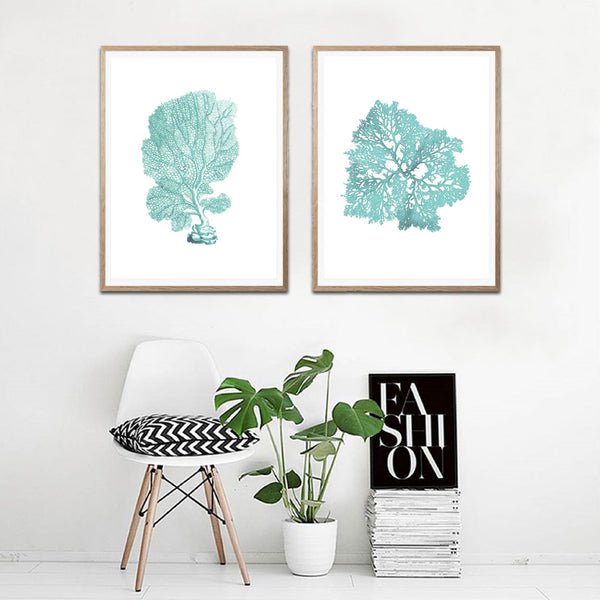 Sea Green Coral Set of 2-Art for Interiors-Online Framed-Australian Made Wall Art-Milk n Honey Designs