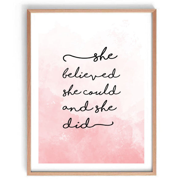 She believed she could and she did print-Prints for - GIRLS-Online Framed-Australian Made Wall Art-Milk n Honey Designs