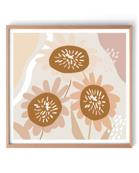 Sunflower Garden Original Illustration Print-Art for Interiors-Online Framed-Australian Made Wall Art-Milk n Honey Designs