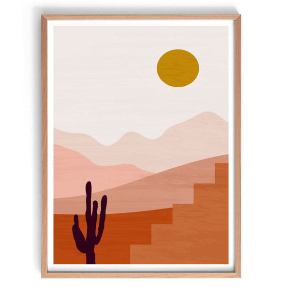 Sunset Desert Original Illustration Print-Art for Interiors-Online Framed-Australian Made Wall Art-Milk n Honey Designs