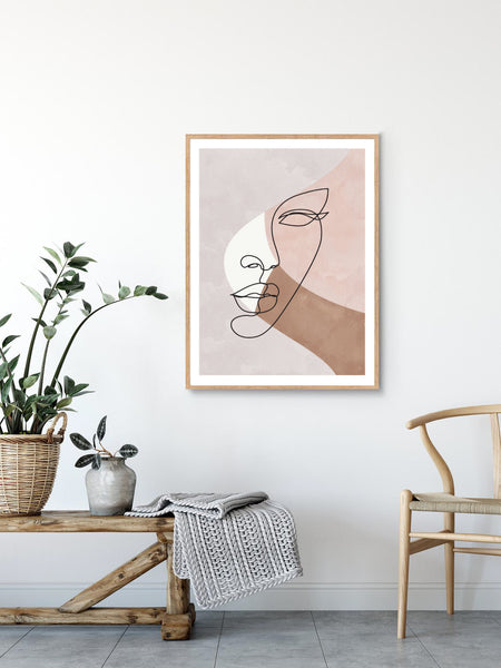 Watercolour Face Line Art Drawing Print-Art for Interiors-Online Framed-Australian Made Wall Art-Milk n Honey Designs