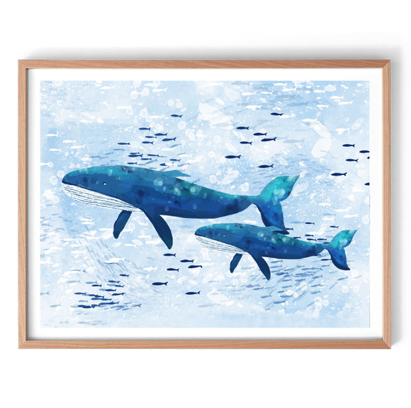 Whale Family Watercolour Nursery Art Print-Prints for - BOYS-Online Framed-Australian Made Wall Art-Milk n Honey Designs
