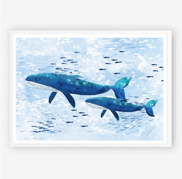 Whale Family Watercolour Nursery Art Print-Prints for - BOYS-Online Framed-Australian Made Wall Art-Milk n Honey Designs