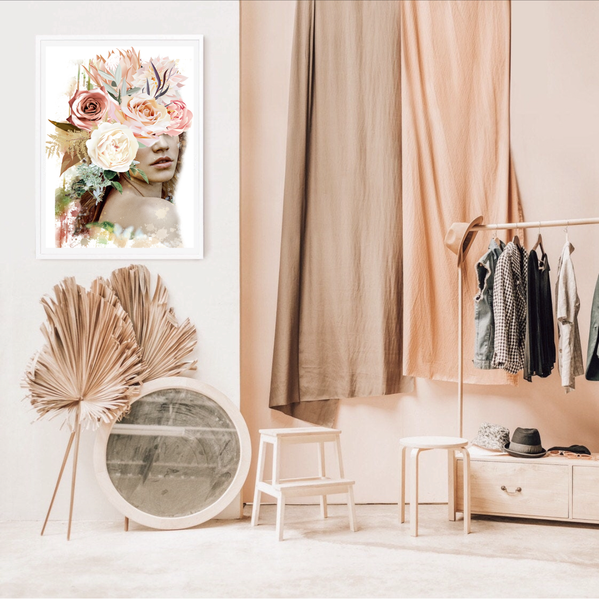 Wildflower Girl Floral Face Art Print-Art for Interiors-Online Framed-Australian Made Wall Art-Milk n Honey Designs