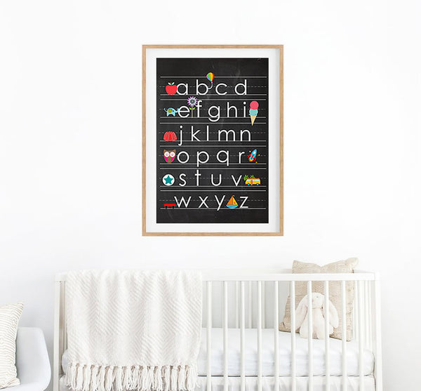 Blackboard Alphabet Print-Prints for - GIRLS,Prints for - BOYS-Online Framed-Australian Made Wall Art-Milk n Honey Designs