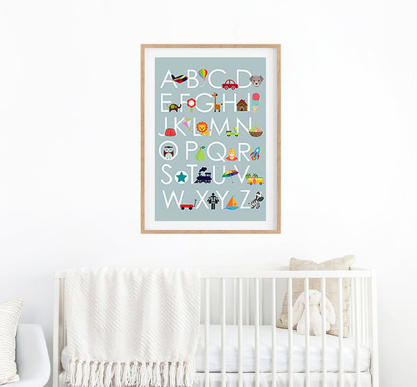 Boys Alphabet Art Print-Prints for - GIRLS-Online Framed-Australian Made Wall Art-Milk n Honey Designs