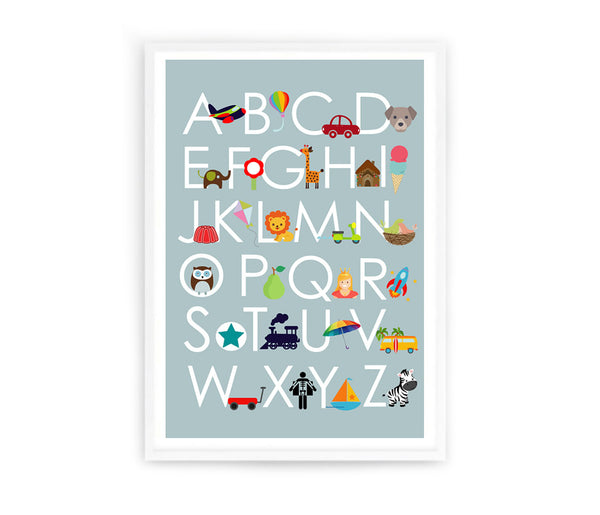 Boys Alphabet Art Print-Prints for - GIRLS-Online Framed-Australian Made Wall Art-Milk n Honey Designs