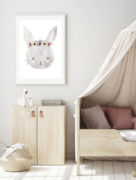 Floral Bunny Print-Prints for - GIRLS-Online Framed-Australian Made Wall Art-Milk n Honey Designs