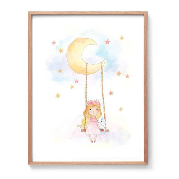 Little Dreamer Watercolour Illustration Print-Prints for - GIRLS-Online Framed-Australian Made Wall Art-Milk n Honey Designs