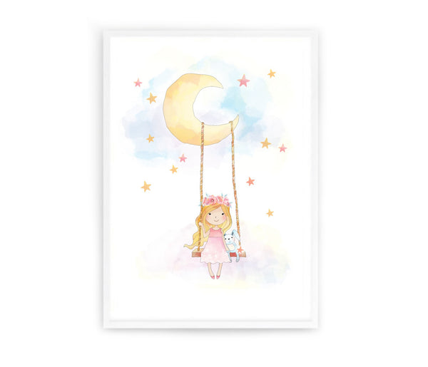 Little Dreamer Watercolour Illustration Print-Prints for - GIRLS-Online Framed-Australian Made Wall Art-Milk n Honey Designs
