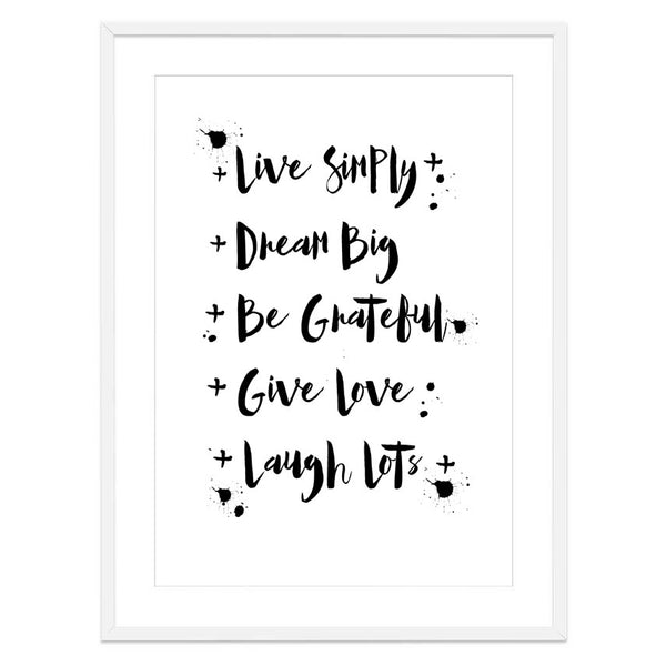 Live Simply, Dream Big Print-Art for Interiors-Online Framed-Australian Made Wall Art-Milk n Honey Designs