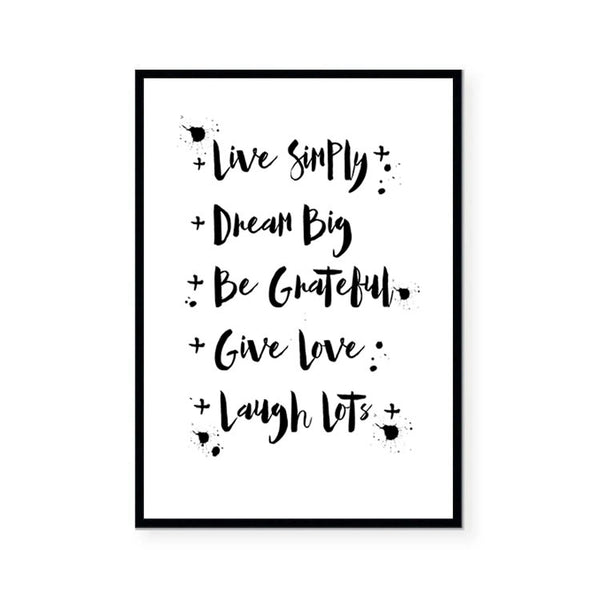 Live Simply, Dream Big Print-Art for Interiors-Online Framed-Australian Made Wall Art-Milk n Honey Designs