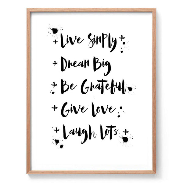 Live Simply, Dream Big Print-Art for Interiors-Online Framed-Australian Made Wall Art-Milk n Honey Designs