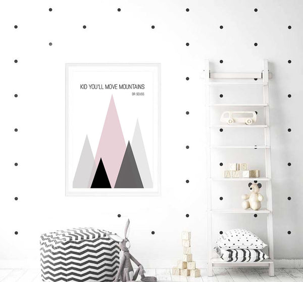 Kid You'll Move Mountains Print (Mint + Pink)-Prints for - GIRLS,Prints for - BOYS-Online Framed-Australian Made Wall Art-Milk n Honey Designs