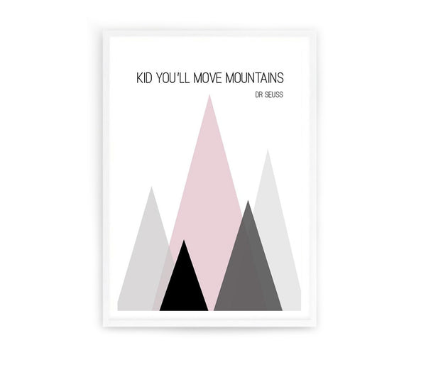 Kid You'll Move Mountains Print (Mint + Pink)-Prints for - GIRLS,Prints for - BOYS-Online Framed-Australian Made Wall Art-Milk n Honey Designs