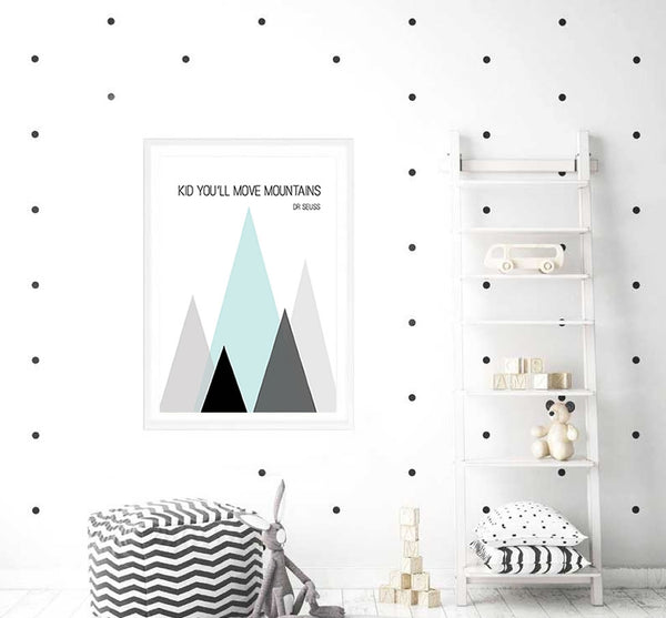 Kid You'll Move Mountains Print (Mint + Pink)-Prints for - GIRLS,Prints for - BOYS-Online Framed-Australian Made Wall Art-Milk n Honey Designs