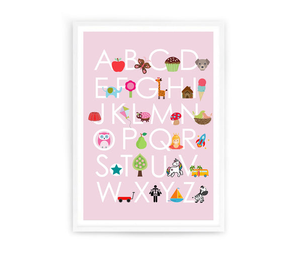 Girls Alphabet Art Print-Prints for - GIRLS-Online Framed-Australian Made Wall Art-Milk n Honey Designs